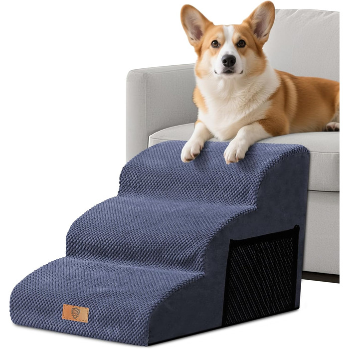 Сходинки для собак Masthome: 3 сходинки, блакитні, для маленьких собак та котів, 40 см, знімний чохол