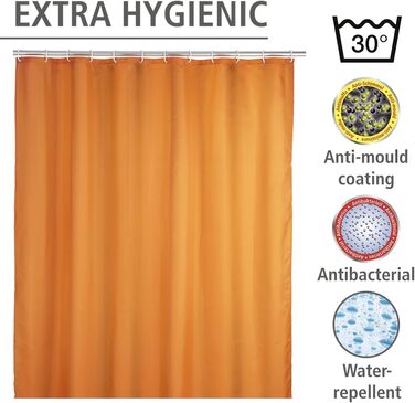 Штора для душу WENKO Anti-Schimmel (антигрибкова), текстильна, 180x200 см, помаранчева, з кільцями