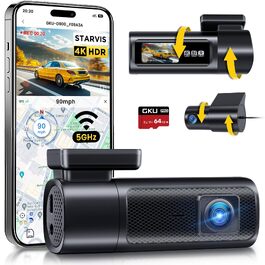 Автомобільний відеореєстратор GKU 4K+2.5K з передньою та задньою камерами, чорний (карта пам'яті 64GB у комплекті)