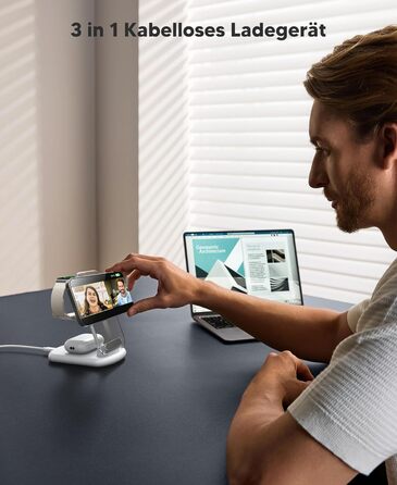 Зарядний пристрій MagSafe 3-в-1 для iPhone 17/16/15/14/13/12 Pro Max/Air/Plus/Pro та Apple Watch 10/9, AirPods 3/2/Pro (сріблястий, 2 шт.)