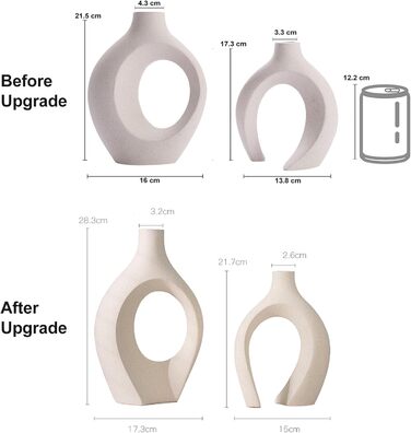 SUKIYPO Ceramic Vase Set - Beige Modern Vases (2-Pack) for Nordic, Boho Home Decor - Large Decorative Flower Vases for Living Room, Office, Farmhouse, Coffee Table