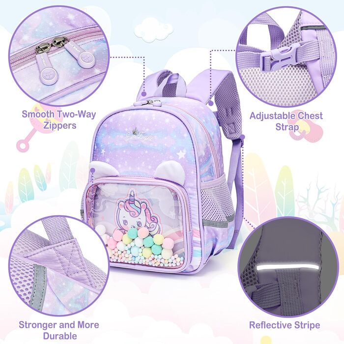 Дитячий рюкзак Kinder для дівчаток та хлопчиків 2-6 років: садочок, школа, ліловий з тваринами