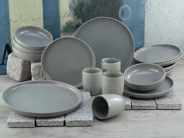 CreaTable Серія Uno: 16-ти частинний набір посуду з каменю (сірий, для 4 осіб), сумісний з мийкою та мікрохвильовкою, Made in Europe