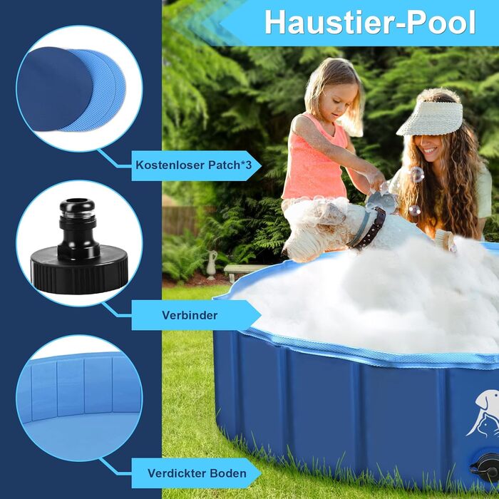 Dog Pool for Large & Small Dogs, Foldable Dog Splash Pool 160 * 30CM Dog Bathtub Stable Swimming Pool Pet Child Swimming Pool Non-Slip Portable Blue
