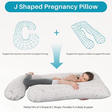 Подушка для вагітних GKXLH – J-подібна подушка для підтримки спини, живота та стегон (сіра з крапками)
