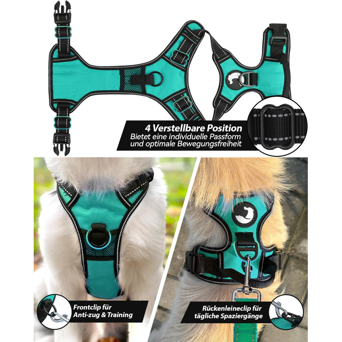 Нашийник для собак Joytale середнього розміру, світловідбиваючий, дихаючий, регульований з ручкою для тренувань, M (XL, 1 шт), блакитний