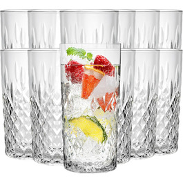 12-Piece Glass Set, 300ml Transparent Drinking Glasses, Water Glasses, Ribbed Glasses for Juice, Water, Party, Garden, Cocktail Glasses