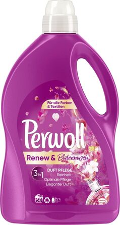 Рідкий засіб для прання Perwoll Renew Blütenrausch для кольорового та білого одягу, квітковий аромат, 3 л (50 прань)