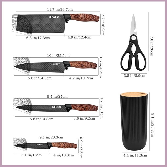 Набір ножів Messer Set 6 предметів, чорний, з підставкою, з нержавіючої сталі, антипригарне покриття, для кухні, ресторану, пікніка