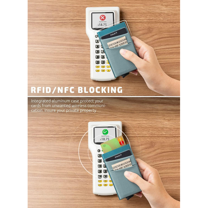 VULKIT Картодзеркало RFID NFC захист, чоловіче портмоне з відділом для грошей, міні-кардхолдер, 5-7 карт, банкноти (Смарагдовий зелений)
