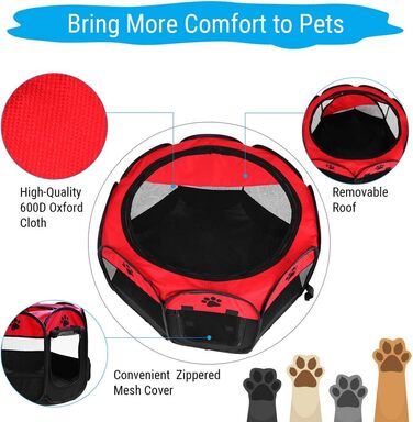 Клітка-загон для тварин, 8-панельна сітка, портативна огорожа для собак/кішок/кроликів, 68x45 см (Червона)