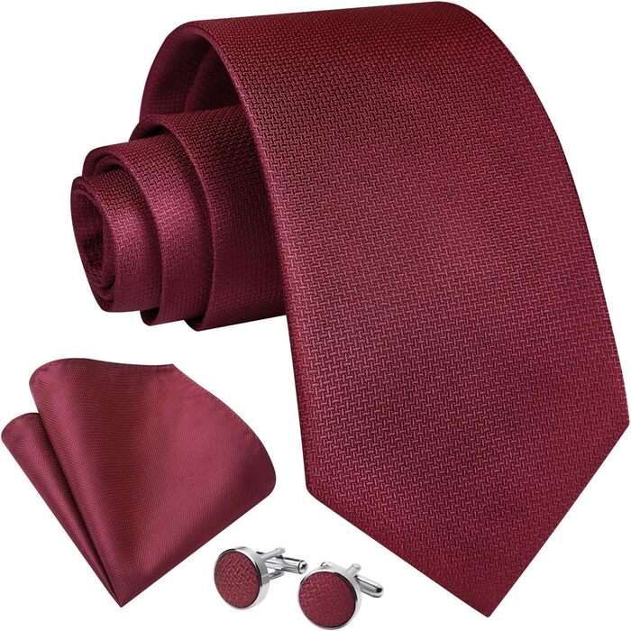 Краватка чоловіча Enlision, комплект: краватка, кишеньковий хустинка, краваткові затискачі. Шовк, паваозий візерунок, різні кольори (H- Бордовий 4)