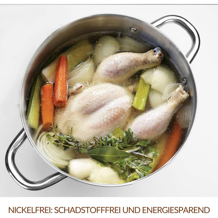 HOMICHEF Soup Pot 24.5 cm 9.5 Liter with Glass Lid - Nickel-Free Stainless Steel Pot 9.5 Liter with Handle - High-Gloss Polished Soup Pot 9.5 Liter - Healthy Induction Pot Cooking Pot with Lid Silver Glossy - Stainless Steel High-Gloss Polished (7.6 Liter - 24.5 cm wide, Silver Glossy - Stainless Steel High-Gloss Polished)