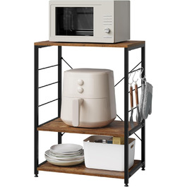 WOLTU Kitchen Shelf, Freestanding Shelf, Microwave Holder, Baker's Rack, Metal Shelf made of Wood and Steel, with 3 Shelves, approx. 60 x 40 x 82 cm, White + (Vintage Brown)
