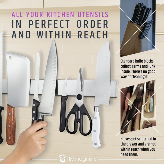 Premium 61cm Magnetic Knife Strip for Wall (Large Size) - Extra Strong Magnetic Knife Holder - Space-Saving Magnetic Knife Rail with Strong Magnetic Pull (Updated Version)