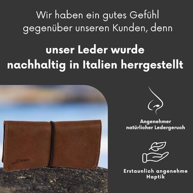 SIMARU Leather Tobacco Pouch for 30g Tobacco Bag, Roller Pouch made of Genuine Leather with Filter Compartment & Rolling Paper Holder (Brown)