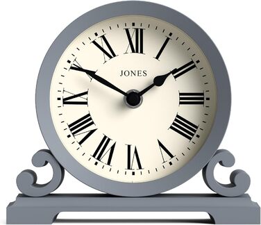 JONES CLOCKS® Saloon Table Clock | Traditional Double-Scroll Design |  | Roman Numerals | Classic style for desk, table, shelf or bedside table. (French Navy)