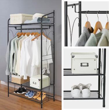 Metal Clothes Rack, Multifunctional Closet with 1 Clothes Rod and 3 Shelves, Coat Rack for Bedroom Dressing Room, 79×36×161cm