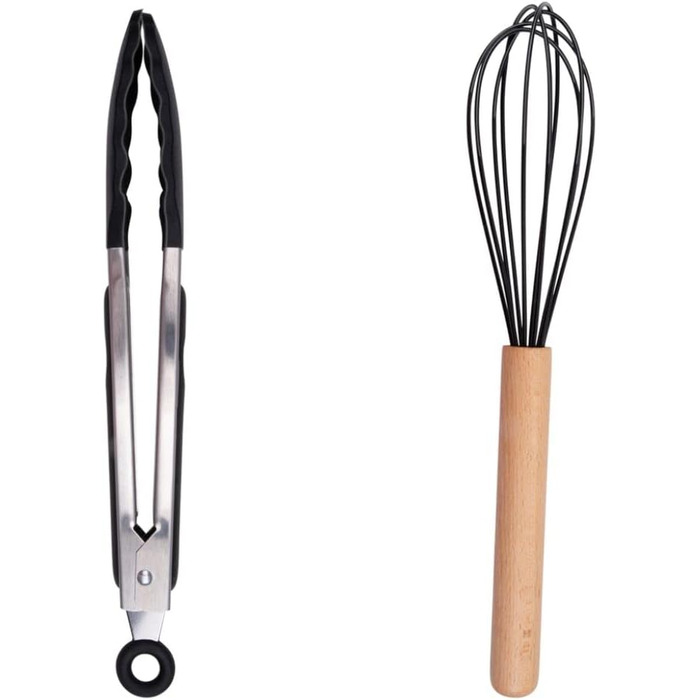 Набір кухонних аксесуарів Alpina 7 предметів з поворотним підставкою – кухонні інструменти, силіконовий набір посуду для приготування їжі (чорний)