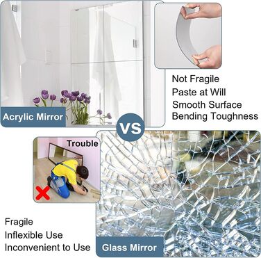 Самоклеючі дзеркальні наклейки Augshy (4 шт., 30x30 см) - гнучкі, акрилові, без рамки