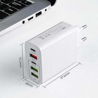 Мережевий адаптер AXFEE 65W 5-портовий з USB-C та USB-A, швидка зарядка PD 3.0 для iPhone 14 Pro Max 13, білий