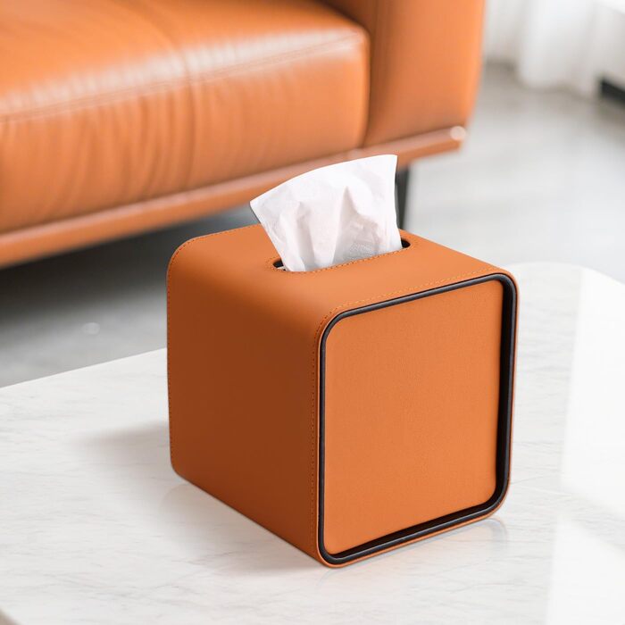 Скринниця для серветок GORESE, шкіряна, квадратна, 15x15x15.8 см, помаранчевий колір