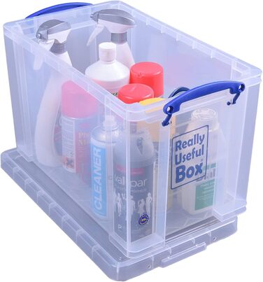Really Useful Plastic Storage Box, lightweight, robust, stackable, 24 Liters, 290 x 465 x 270 mm, transparent