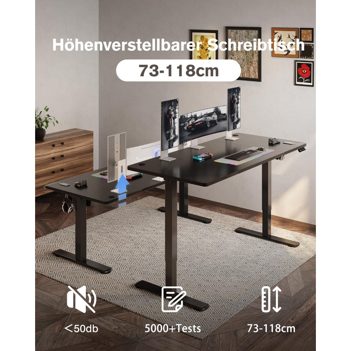 Devoko Adjustable Height Desk with USB Port - Electric Standing Desk, 160x70cm Black