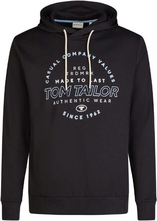 Чоловіча толстовка з капюшоном Tom Tailor Regular Fit з принтом, колір Almost Black (XXL)
