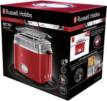 Тостер Russell Hobbs Retro червоний + Електричний чайник Russell Hobbs Retro червоний [Енергоклас A]