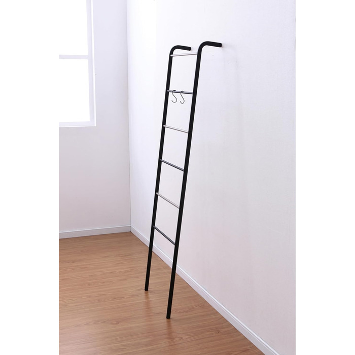 Iris Ohyama Stylish Clothes Rack, Ladder Design, Black, Includes Hooks, Robust Frame, Non-Slip, For Bedroom, Studio, Closet, Space-Saving, Clothes Drying Rack, Easy Assembly, PI-O150
