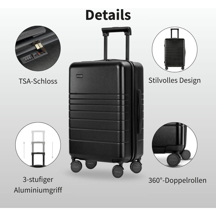 Валіза ETERNITIVE з полікарбонату та ABS: легка, з колесами 360°, з TSA-замком, для ручної поклажі (Оливковий, Чорний, Набір 2 шт. S + M)