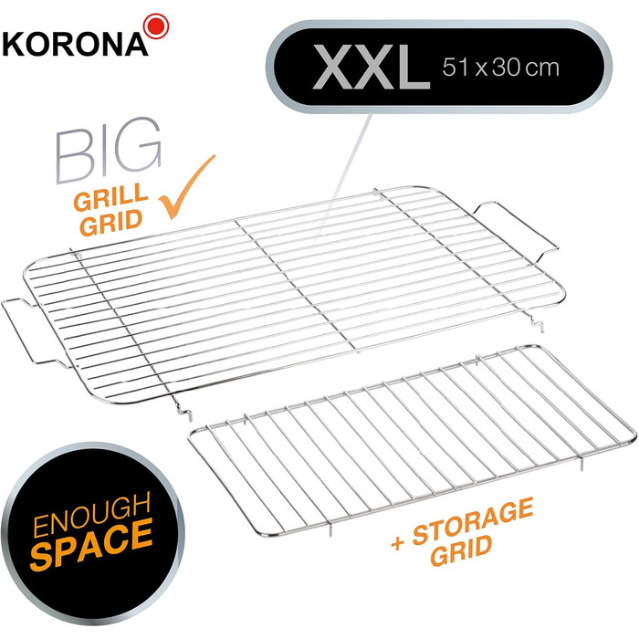 Електричний гриль Korona 46221 з XXL-решіткою 51x30 см, 2200 Вт, вітрозахист, терморегулятор, настільний