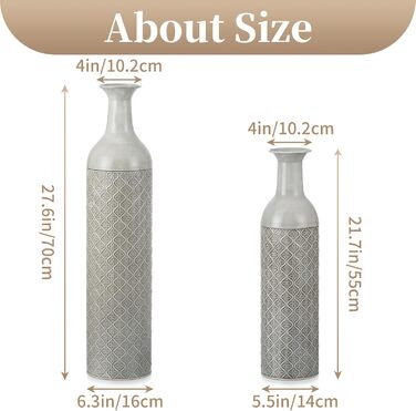 Vintage Black Tall Floor Vase Set of 3 - 68/51/41cm Metal Honeycomb Texture Matte Floor Standing Vase for Living Room, Dining Room, Bedroom, Hallway, Office - Indoor Decorative Vase
