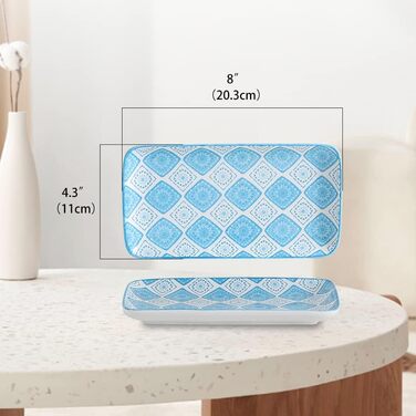 Набір прямокутних тарілок для суші, десертів та закусок - 6 шт. | Порцеляна, 20 x 11 см | Яскраві кольори, безпечні для миття в посудомийній машині