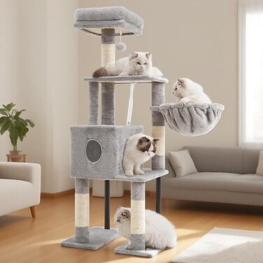 Котячий будиночок Heybly Kratzbaum HCT200SW: кігтеточка, будиночок, лежанка, 125 см, сірий