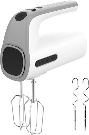 Електричний міксер Taurus 300W з 5 швидкостями та турбо-функцією | 2 насадки, знімні гачки та міксерні насадки, миється в посудомийній машині, BPA-free, нержавіюча сталь, білий
