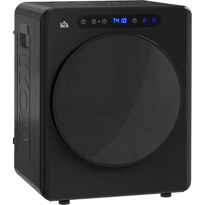 HOMCOM Міні сушарка для білизни 3 кг з дезінфекцією, 6 програм, 1000W, сенсорний дисплей, чорна