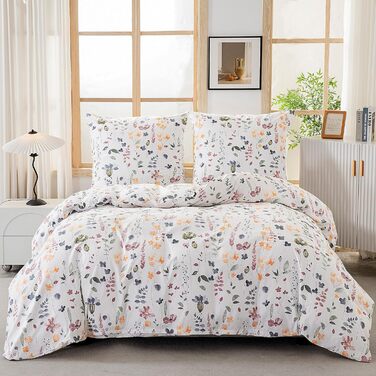 Комплект постільної білизни ATsense 135x200 см, 4 предмети, бавовна, кольоровий рослинно-квітковий принт, сертифікат OEKO-TEX, 2 наволочки 80x80 см, підковдра на блискавці