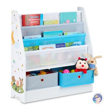 Relaxdays Children's Shelf with 2 Boxes & 3 Hanging Pockets
