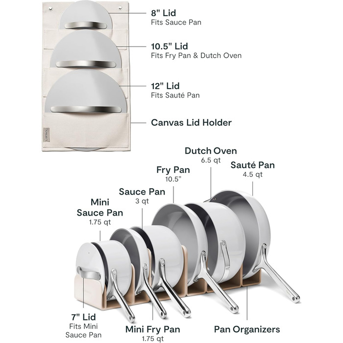 Набір посуду Caraway Deluxe антипригарний керамічний 16 предметів сірого кольору: каструлі, сковороди, кришки, органайзер для кухні. Без PFOA та PFAS, жаростійкий, для всіх типів плит