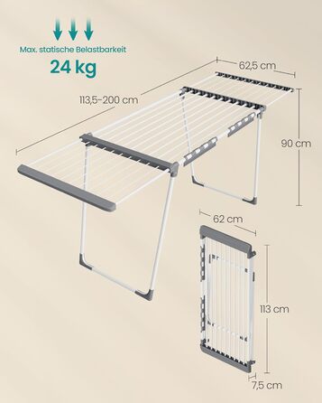 SONGMICS Сушарка для білизни SONGMICS LLR518G01, металева, розкладна, 52.5 x 173 x 96.5 см, з тримачем для шкарпеток, для одягу, рушників, білизни