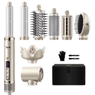 Airstyler 8-в-1: комплект для укладки та сушки волосся з автоматичною завивкою, щіткою, концентратором, дифузором, швидка сушка, без пошкодження волосся, золото