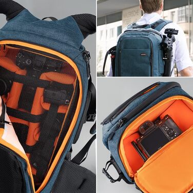 Рюкзак для фототехніки DÖRR Prag Go 16L/Prag Pro 20L, водонепроникний, для дзеркальних/зеркальних беззеркальних камер, відділення для ноутбука 16 дюймів, знімні перегородки, кріплення для штатива, рюкзак для дронів, міцний та легкий (блакитний)