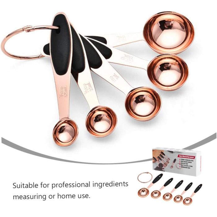 Cieeo 3-Piece Measuring Spoon Set in Rose Gold - Kitchen Helper Set, Kitchen Utensil Set, Baking Accessories Set, Wooden Spoon Set, Measuring Cup, Cocktail Spoon, Kitchen Accessories, Stainless Steel, Rose Gold