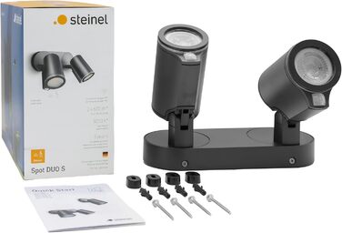 Steinel LED Spotlight DUO SC Connect, smart outdoor wall light, motion sensor, dimmable, controllable via app, schedule function, 7 W, 3000K, Anthracite (manual control)