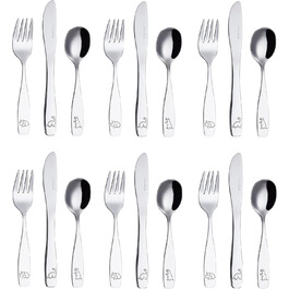 Набір дитячого столового приладдя EXZACT Kinderbesteck Set 18-ти частинний з нержавіючої сталі, від 2 років, безпечні ножі, 6 виделок, 6 ножів, 6 ложок (Dino X 18)