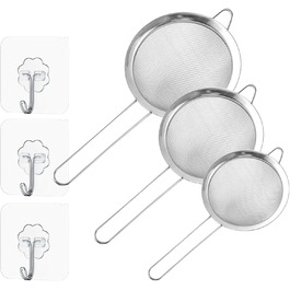 Набір сит з нержавіючої сталі Hinapan (3 шт.), дрібний профіль, стабільні ручки, 3 гачки, придатні для миття в посудомийній машині, ідеально підходять для борошна, рису, кіноа, чаю та макаронів