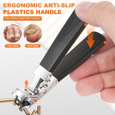 Набір з 5 шт. кусачок для товстих нігтів, широкі губки, для пальців та нігтів, гострі кусачки для врослого мізинця, з довгим руків'ям, помаранчеві