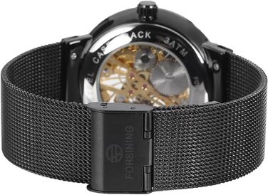 Чоловічий механічний годинник FORSINING з тонким корпусом та сталевим браслетом, Skeleton, чорний колір